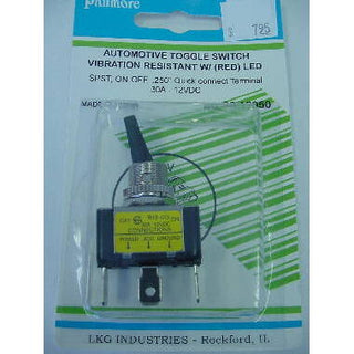 SPST Toggle Switch Vibration Resistant w/Red LED 30A
