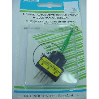 SPST Lighted Toggle Switch Paddle Handle Green 20A