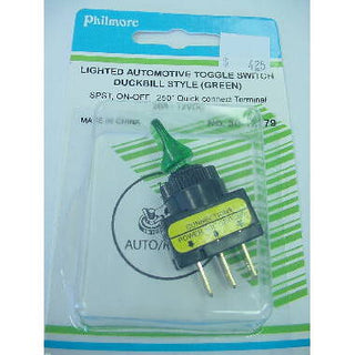 SPST Lighted Toggle Switch Duckbill Handle Green 20A