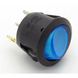 SPST Illuminated Round Rocker Switch On-Off 10A 12VDC Blue