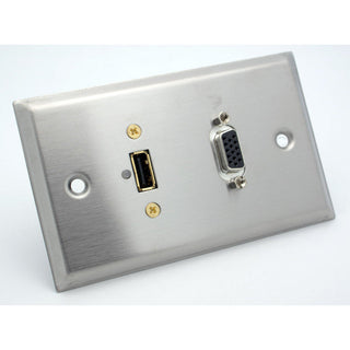 VGA Female + USB 3.0 Stainless Steel Wall Plate