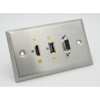 HDMI + VGA Female + USB 3.0 Stainless Steel Wall Plate