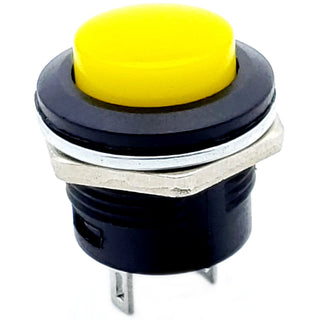 Yellow Momentary Push Button Switch – SPST ON-(OFF) 3A 250V AC Panel Mount