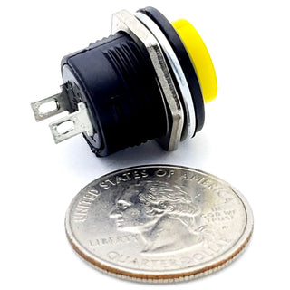 Yellow Momentary Push Button Switch – SPST ON-(OFF) 3A 250V AC Panel Mount