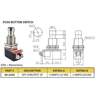 Momentary N/O Push Button Switch SPST 4A 125VAC