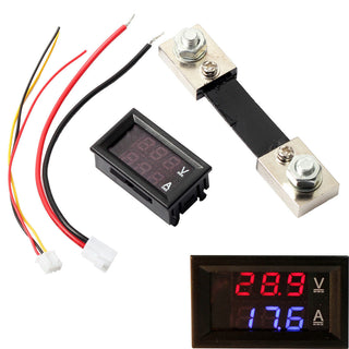 DC 100A 100V Digital Amp Volt Meter Voltmeter Ammeter Blue Red LED Current Shunt