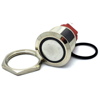 Push Button Switch, Push On Push Off, LED Illuminated Colored Ring, Metal, Waterproof, 19mm