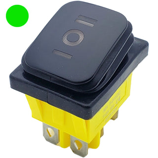 15A Waterproof Rocker Switch with Green LED Indicator (ON-OFF-ON)
