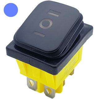 15A Waterproof Rocker Switch with Blue LED Indicator (ON-OFF-ON)