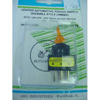 SPST Lighted Toggle Switch Duckbill Handle Amber 20A