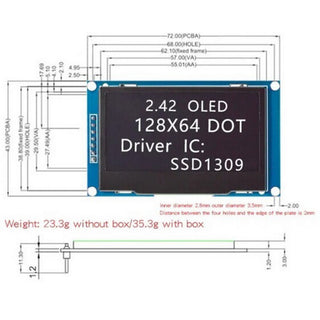 2.42 Inch White LED OLED Display 7 Pin SPI 128 x 64 Pixels (D23)