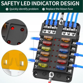 12 Device Fuse Block - Blade Fuse - LED Indicators