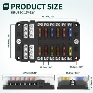 12 Device Fuse Block - Blade Fuse - LED Indicators