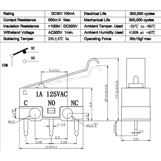 1A Microswitch with Lever imitation Roller SPDT