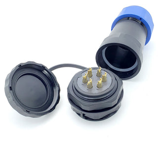 6 Pin Waterproof Connector - 25 Amps - Male Female Pair With Cap