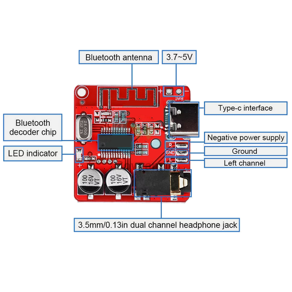 1836 Component Receiver Module Bluetooth Audio Receiver Module - 3W - 3.7V to 5V (D150)
