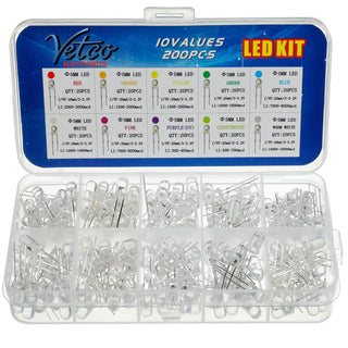 Vetco 200 Water Clear LED Assortment Mixed LED Kit Pack Box - 5mm