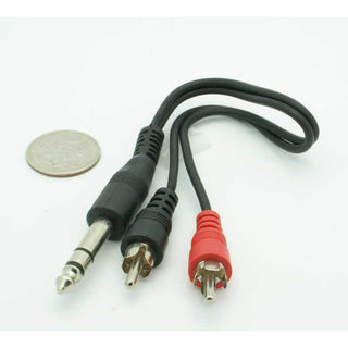 1/4" Stereo Plug - 2 RCA Female Adapter Cable 6"