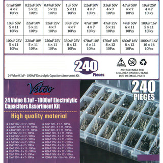 240 Piece Electrolytic Capacitor Assortment kit 24 Values