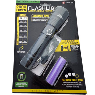2000 Lumen Rechargeable LED Flashlight, Adjustable Focus