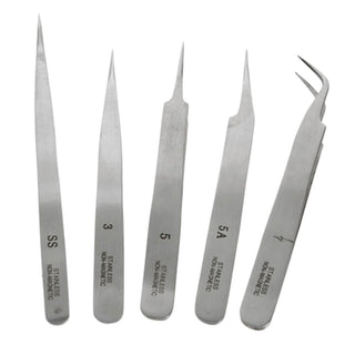 5-Piece Non-Magnetic Stainless Steel Precision Tweezer Set