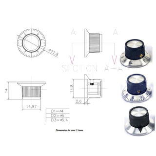 24 mm Aluminum Potentiometer Knob with 0 to 10 Scale
