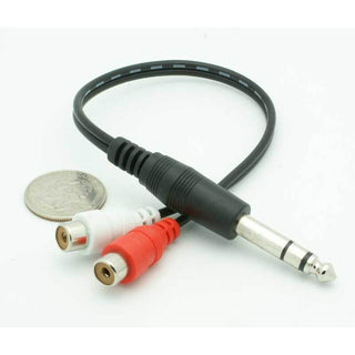 1/4" Stereo Plug - 2 RCA Female Adapter Cable 6"