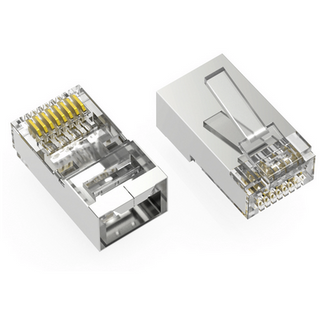 RJ45 Cat.6A STP Feed Through Plug for Solid and Stranded 3-Prong 50 Micron 100pk