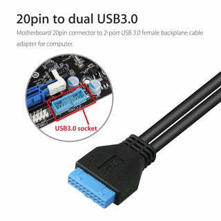 USB 3.0 20-pin Motherboard Connector To 2 USB Rear IO Shield Ports