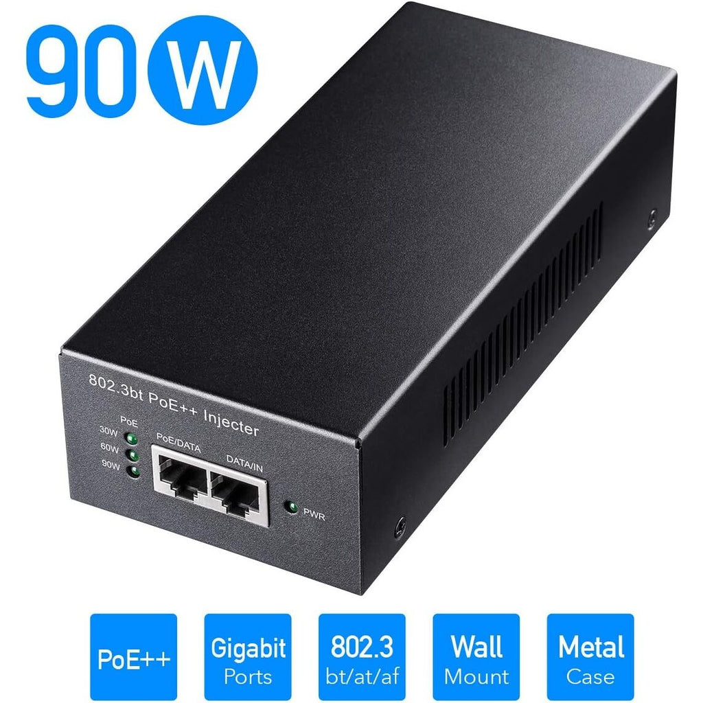90W Gigabit Ultra PoE++ Injector Adapter - High Power Ethernet Solution ...