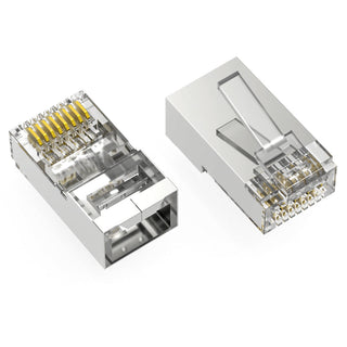 RJ45 Cat.6 STP Feed Through Plug for Solid and Stranded 3-Prong 50 Micron 10pk