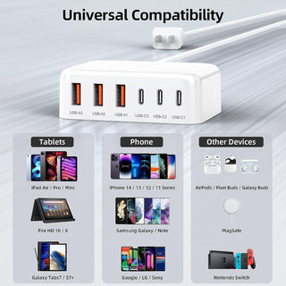 6 Port USB Charging Station - 100W - USB-C PD QC