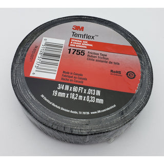 3M 1755 Cloth Electrical Tape - Black, 3/4 in, 60 ft