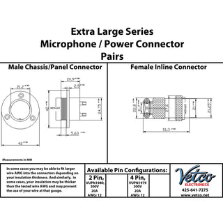 4 Pin Mic Connector Male/Female Pair - Extra Large - 20A 300V HEAVY DUTY GX25 M25