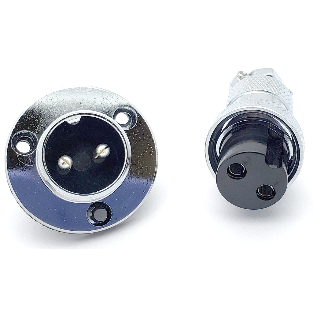 2 Pin Mic Connector Male/Female Pair - Large W/ Flange - 10A 250V M19