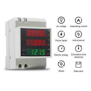 Single Phase DIN Rail Power Meter Ammeter Volt Meter - 80-300V