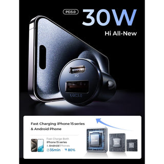 USB Car Phone Charger - USB-C & USB-A 48 Watts - 12V Cigarette Charger