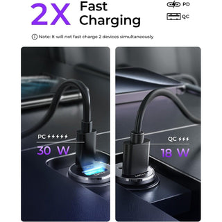 USB Car Phone Charger - USB-C & USB-A 48 Watts - 12V Cigarette Charger