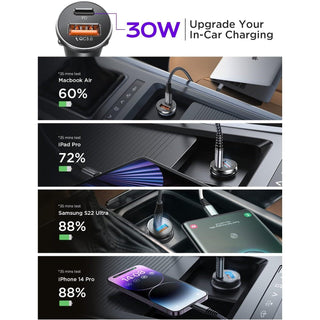 USB Car Phone Charger - USB-C & USB-A 48 Watts - 12V Cigarette Charger