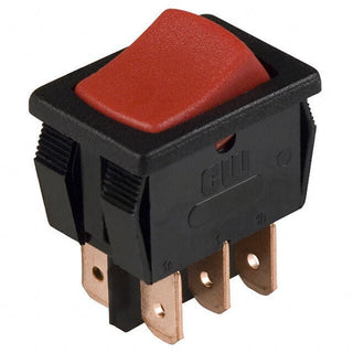 DPDT Momentary Rocker Switch 13A 125V, Red Panel Mount