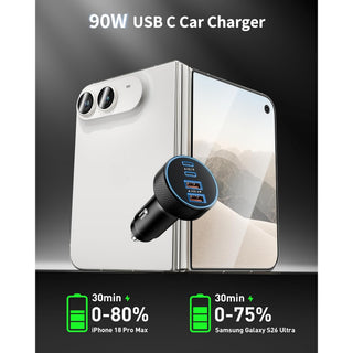 90W 4-Port USB-C Car Charger - PD/PPS/QC Fast Charge