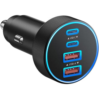 90W 4-Port USB-C Car Charger - PD/PPS/QC Fast Charge