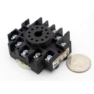 relay socket: 11 positions panel mount, DIN rail screw terminals