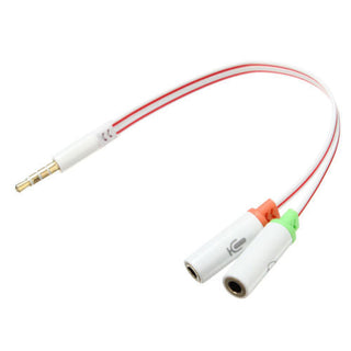 3.5mm 4-Conductor Plug to Headphone + Microphone Jack Splitter / Adapter