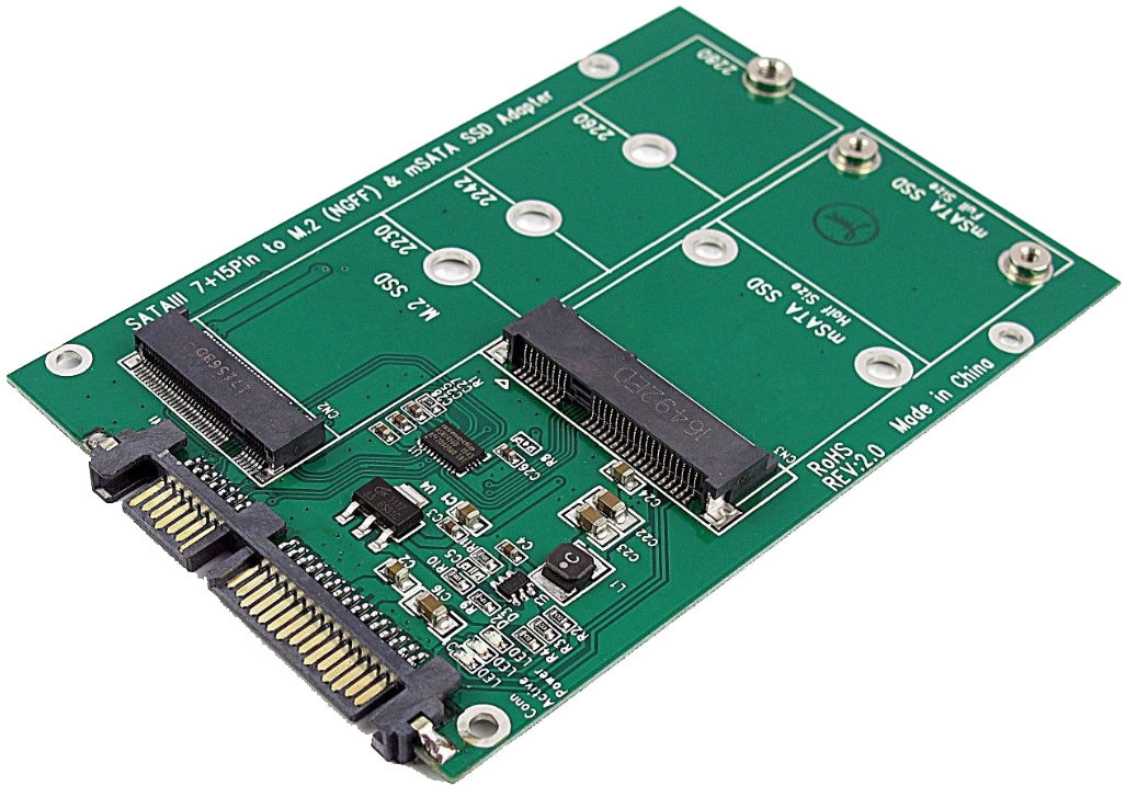 mSATA SSD or M.2 NGFF B/B+M KEY SSD to SATA III 7+15 Pin Adapter Converter Card 