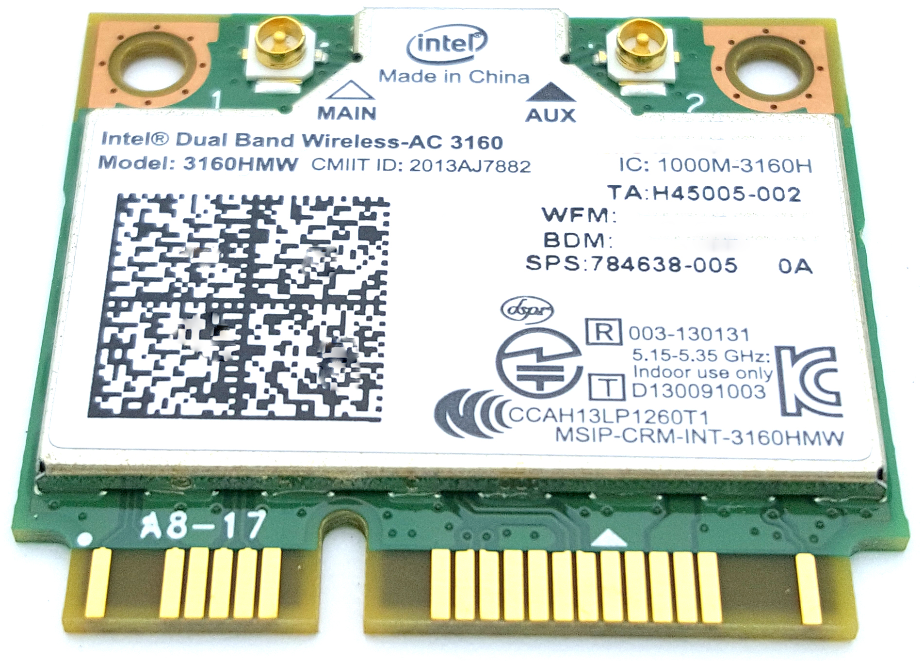 Intel Dual Wireless 3160 Wifi Card