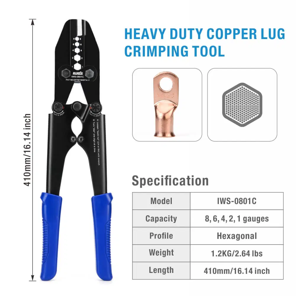 acumular luces Exclusión Large Battery Cable Lug Crimping Tool from AWG 8-1 with Built-in Cable  Cutter 8ga- 1/0ga