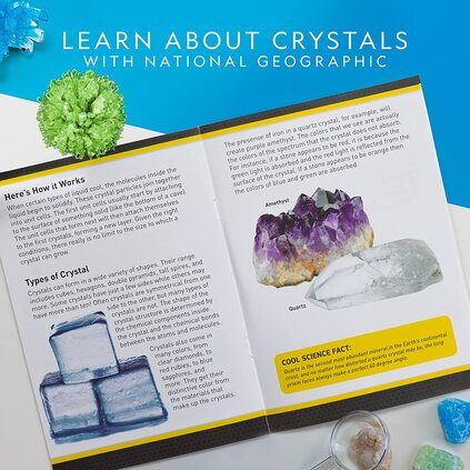 National Geographic Crystal Growing Kit - 3 Vibrant Colored Crystals to Grow with Light-Up Display Stand & Guidebook
